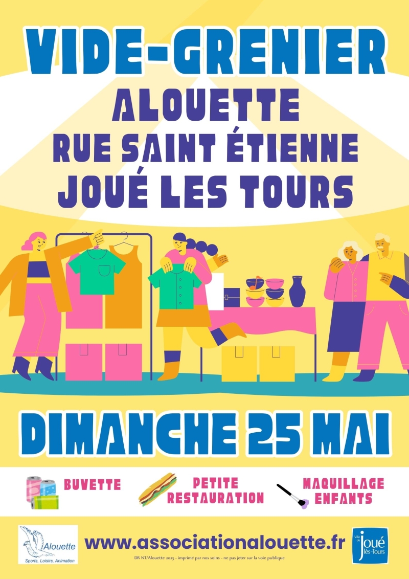 Affiche Brocante Vide Grenier Illustration Coloré Graphique Moderne Jaune Rose Bleu - 1